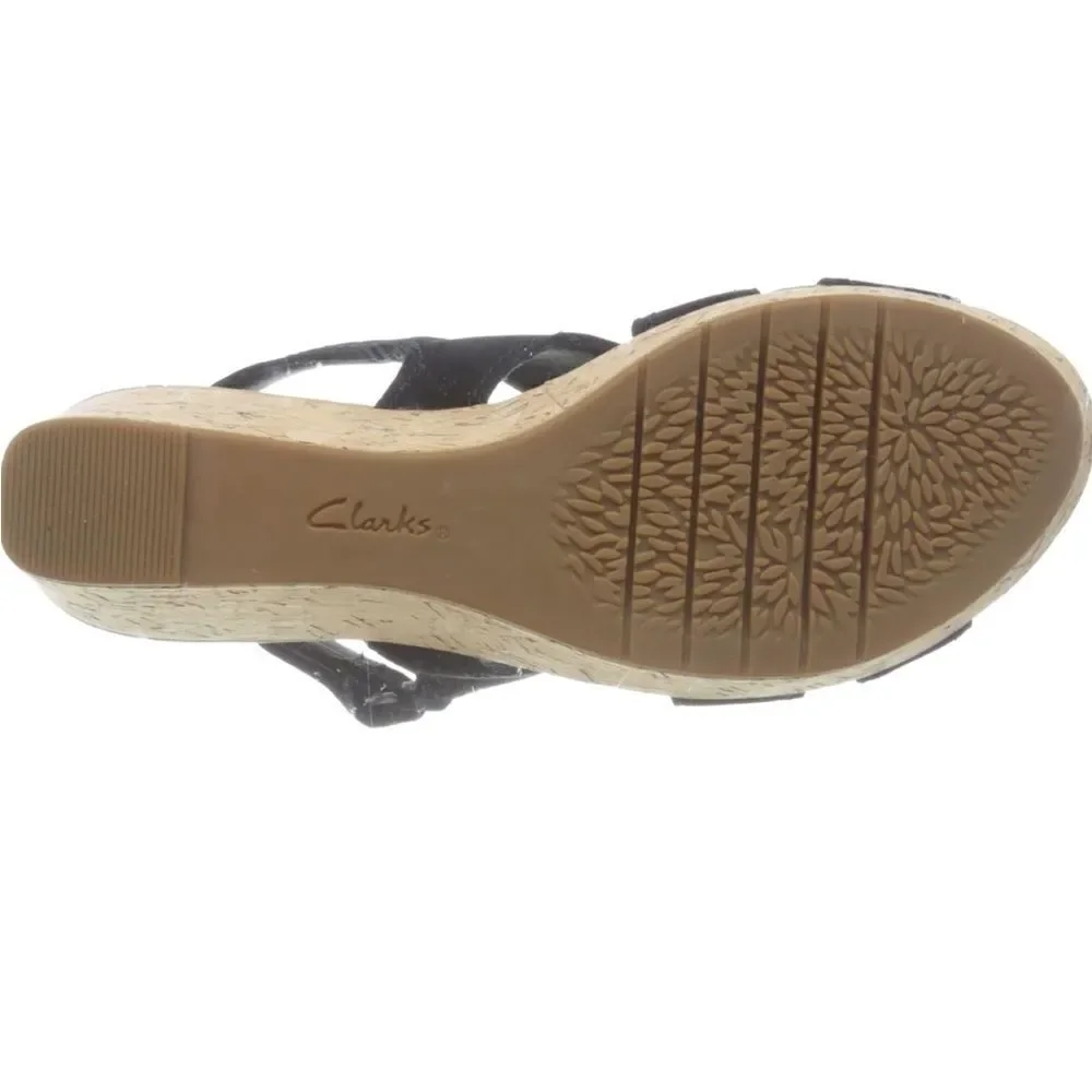 Clark’s Rose Erin Wedge Black Sandals Size 7.5 NWOB
